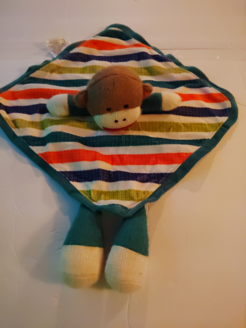 Baby Starters Teal & Multicolor Striped Monkey Lovey